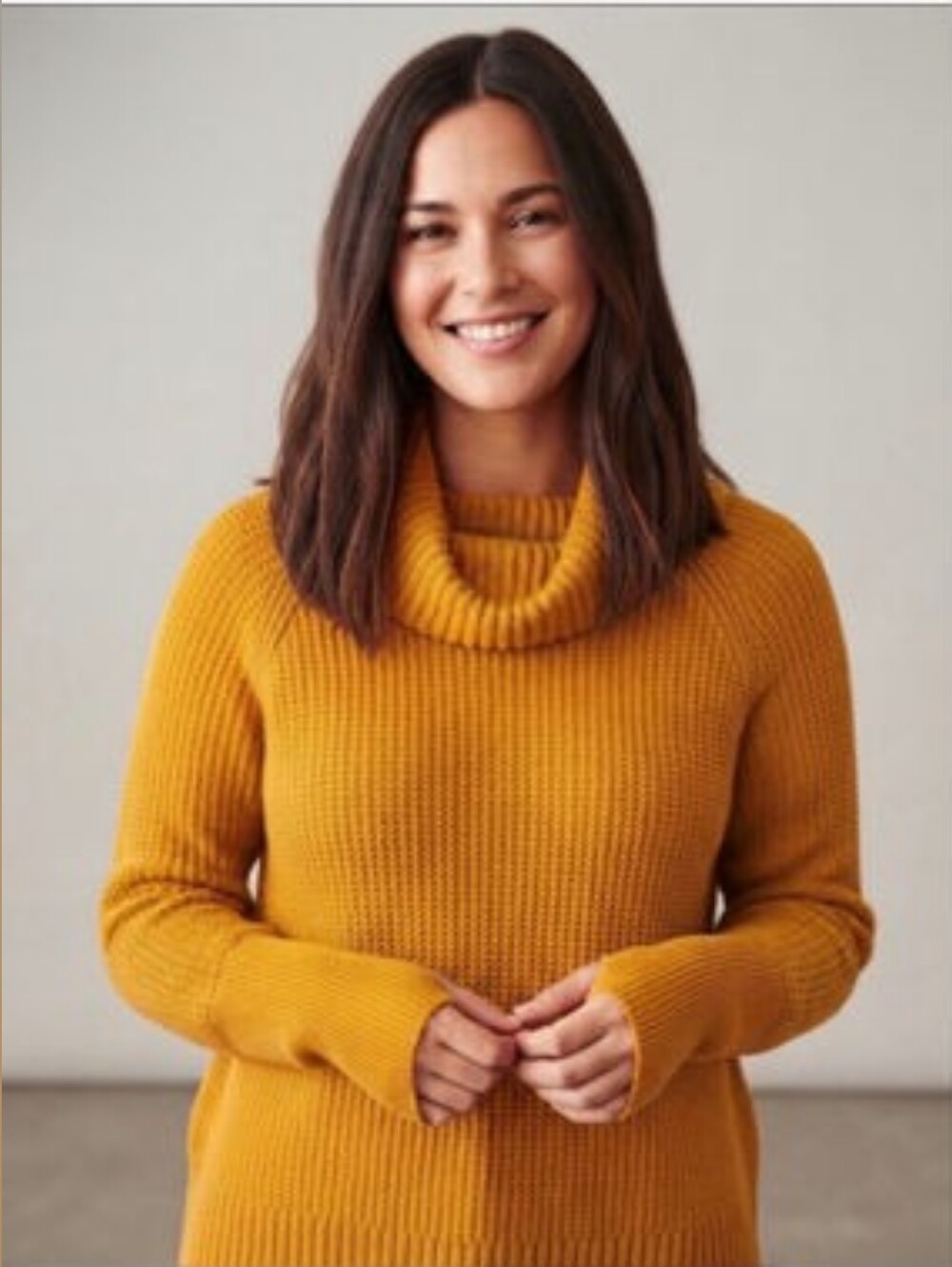 Market & Spruce Mustard Fall Winter Cowl Neck Ribbed Sweater With Thumb Holes